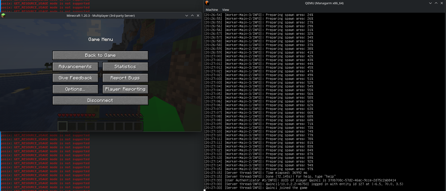 Managarm hosting a Minecraft server